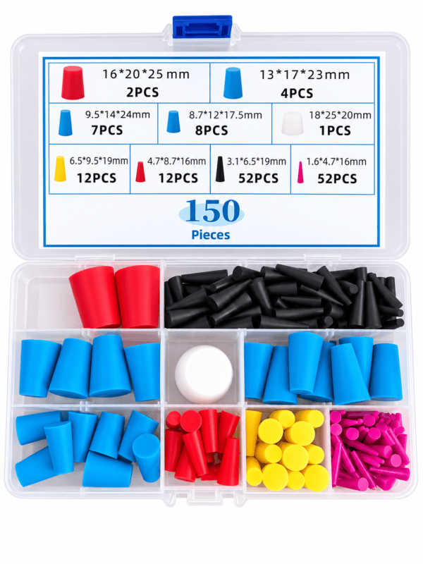 150pcs Assorted Tapered Silicone Masking Plug Kit, Heat Resistant 260°C for Powder Coating Anodizing