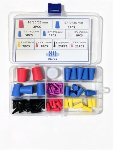 80pcs assorted tapered silicone masking plugs kit storage box