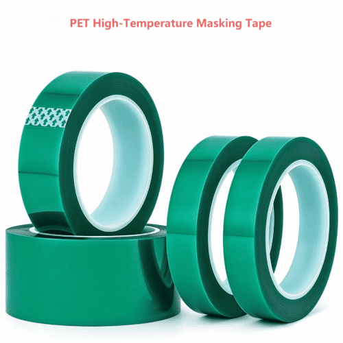 Green PET high-temperature masking tape rolls, silicone adhesive masking tape for powder coating and spray painting