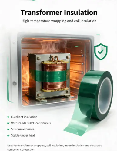 PET Green High Temperature Masking Tape, Silicone Adhesive, Heat Resi