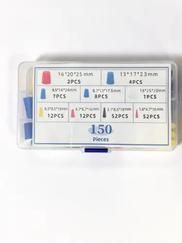 150pcs assorted tapered silicone masking plug kit in storage box, high temperature resistant for powder coating and anodizing