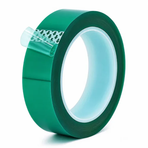 Single roll green PET high temperature masking tape close up